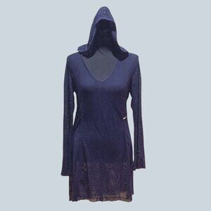Calvin Klein Navy Blue Hooded Swim Cover Up Mesh Dress